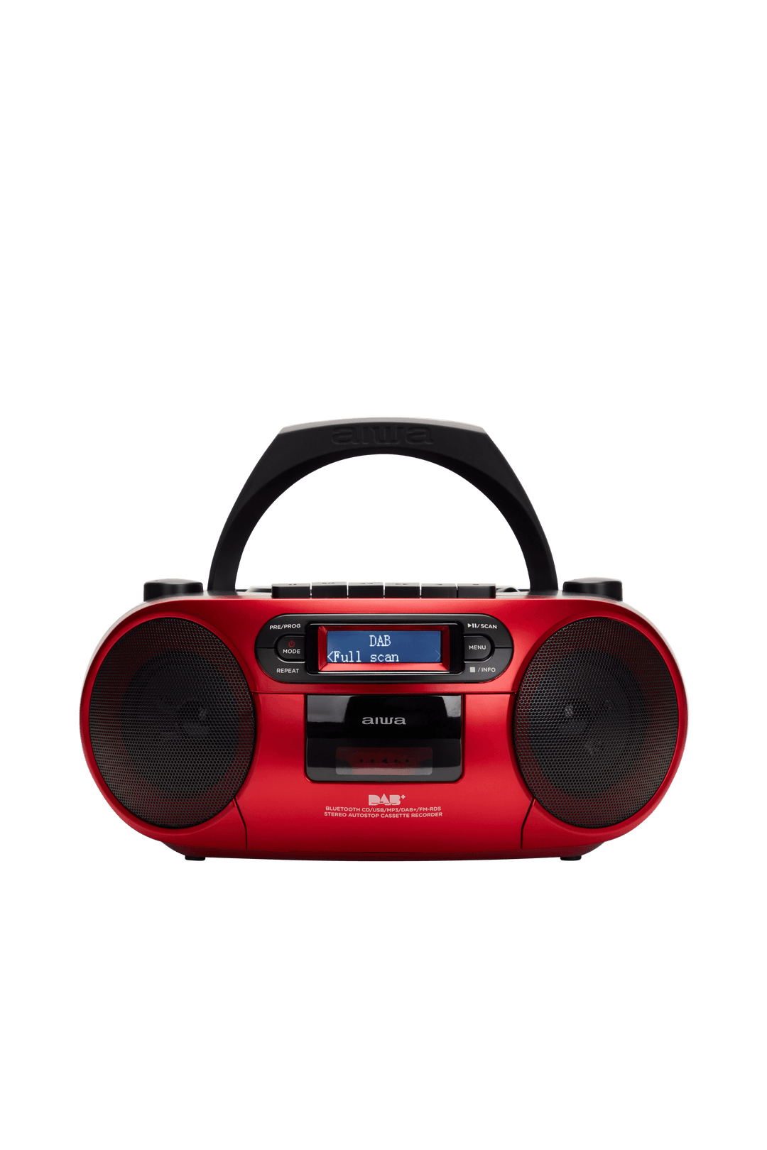 AIWA RC-300 Boombox med CD, kassett, DAB+, Bluetooth og USB, rød