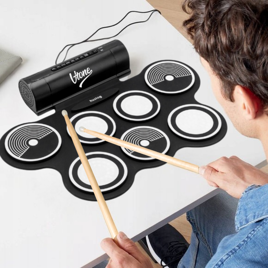 V-TONE RD7 Elektronisk Trommesett – Roll-Up Drum Kit med 7 Pads, Pedaler og Høyttalere
