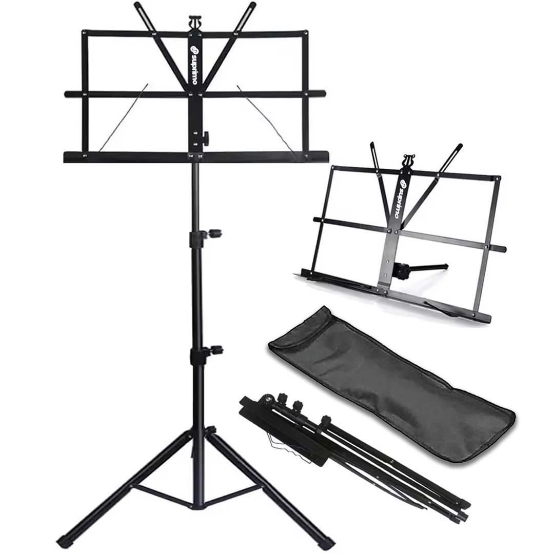 Notestativ med veske – foldbart og høydejusterbart 65–130 cm