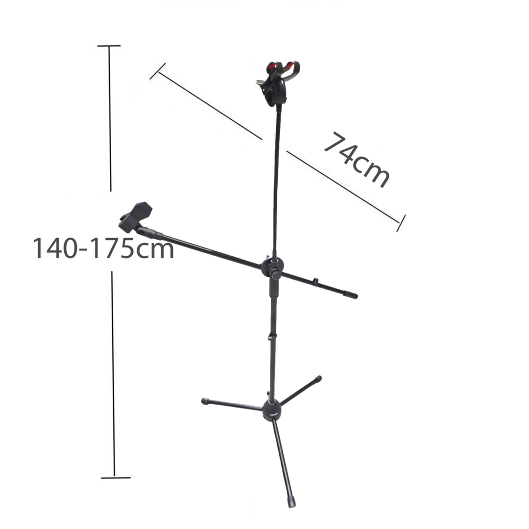 Mikrofonstativ med boomarm, smarttelefonholder og gooseneck