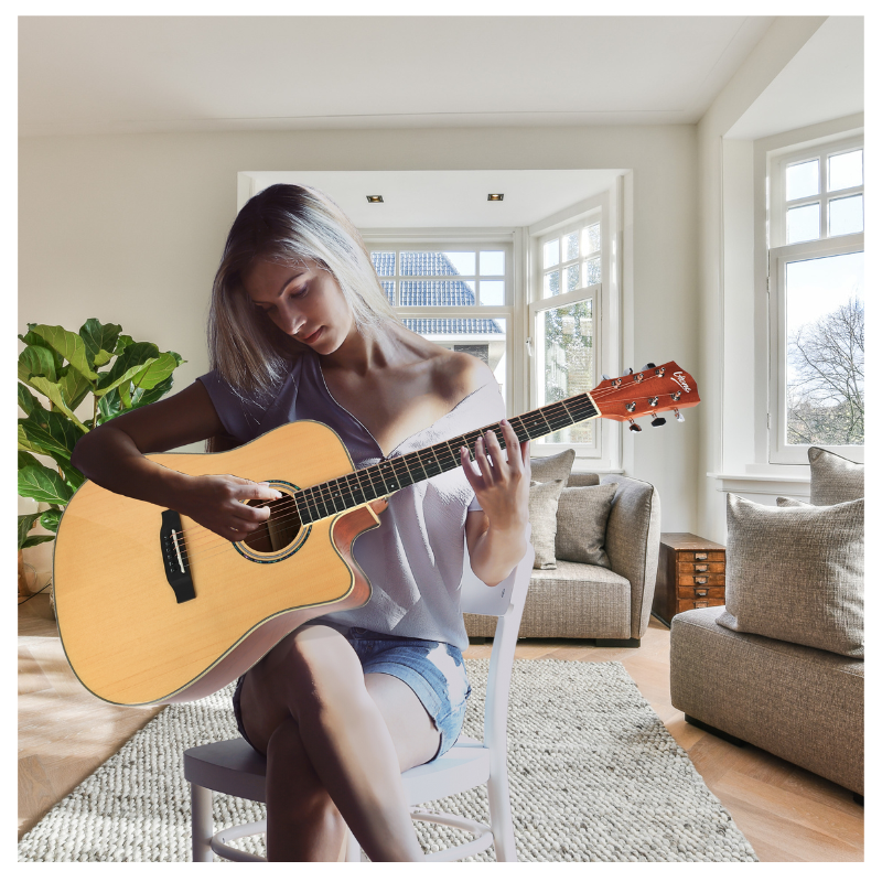 V-TONE VEAG1 CE NT Elektroakustisk Gitar 4/4 Dreadnought Cutaway – Natur