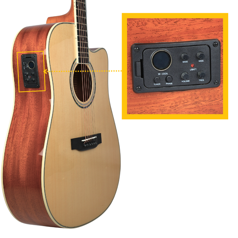 V-TONE VEAG1 CE NT Elektroakustisk Gitar 4/4 Dreadnought Cutaway – Natur