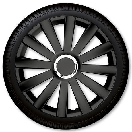 14" Spyder Pro sort hjulkapselsett