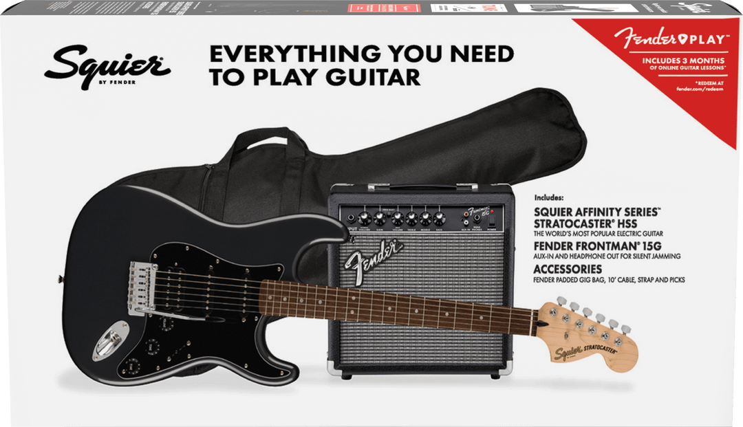 Fender Stratocaster El-gitar Startpakke (Frost Metallic)