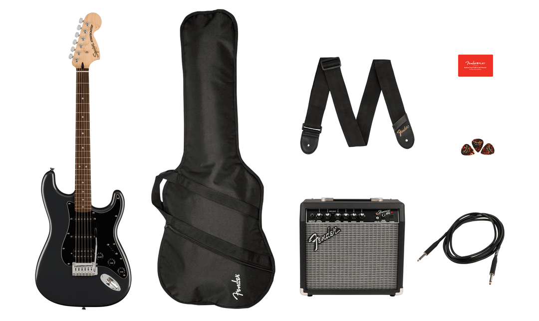 Fender Stratocaster El-gitar Startpakke (Frost Metallic)