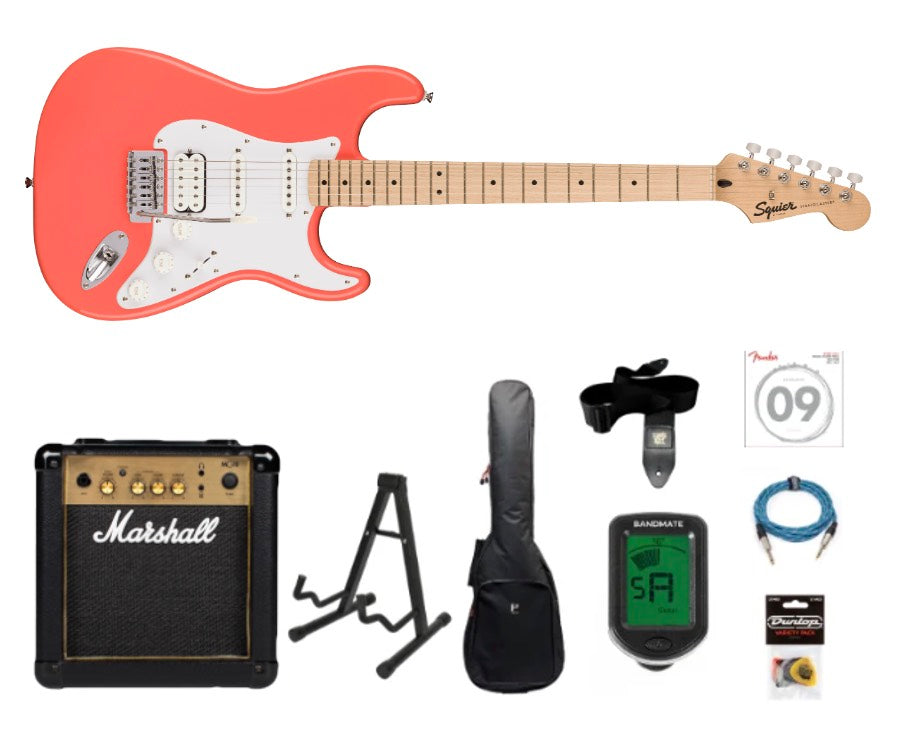 Fender Squier Sonic Stratocaster HSS el-gitar startpakke (Tahitian Coral)