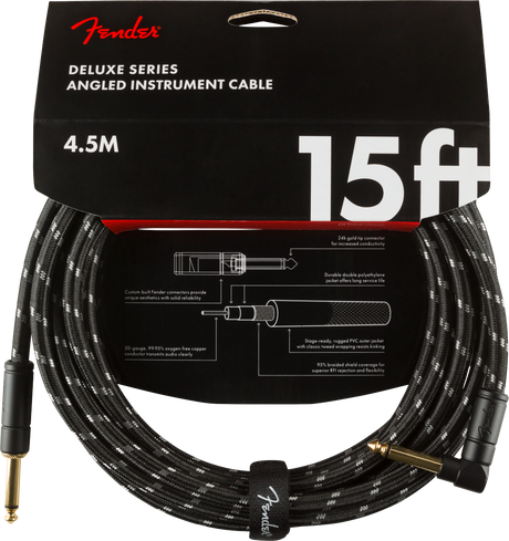 Fender Deluxe gitarkabel vinkelplugg ( Black tweed, 4,5 m)