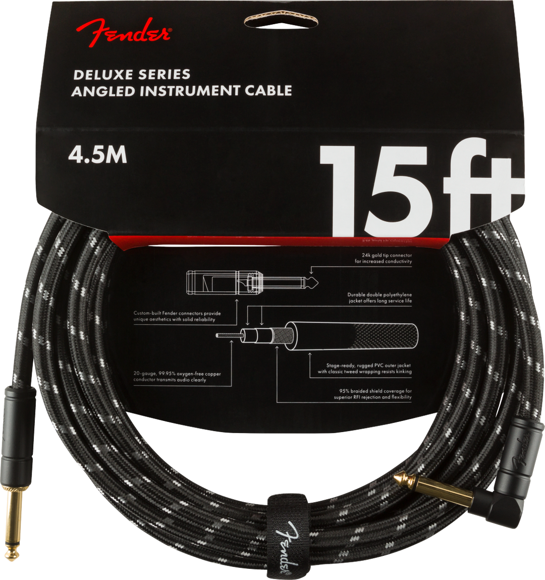Fender Deluxe gitarkabel vinkelplugg ( Black tweed, 4,5 m)