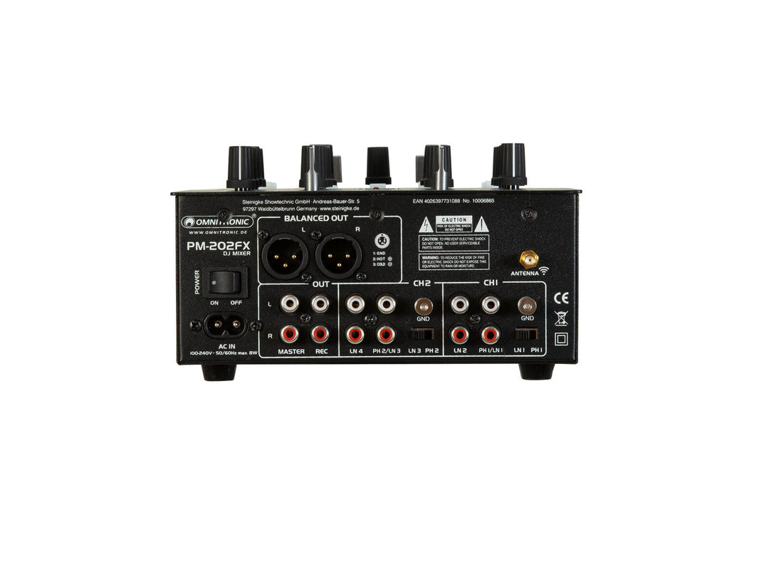 OMNITRONIC PM-202FX 2-kanals DJ-mikser med filter, FX og Bluetooth