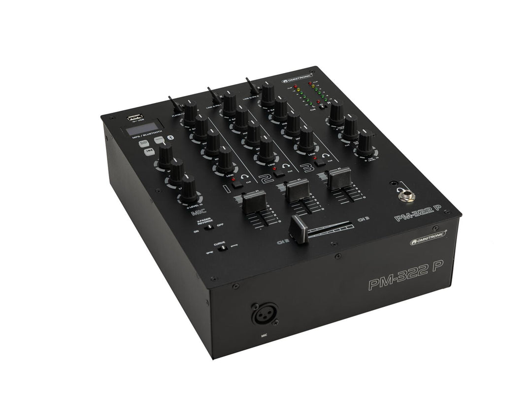 OMNITRONIC PM-322P 3-kanals DJ-mikser med Bluetooth og USB-spiller