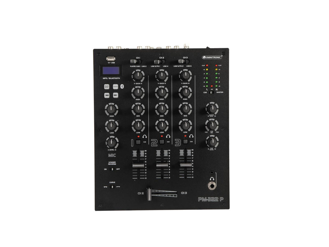 OMNITRONIC PM-322P 3-kanals DJ-mikser med Bluetooth og USB-spiller