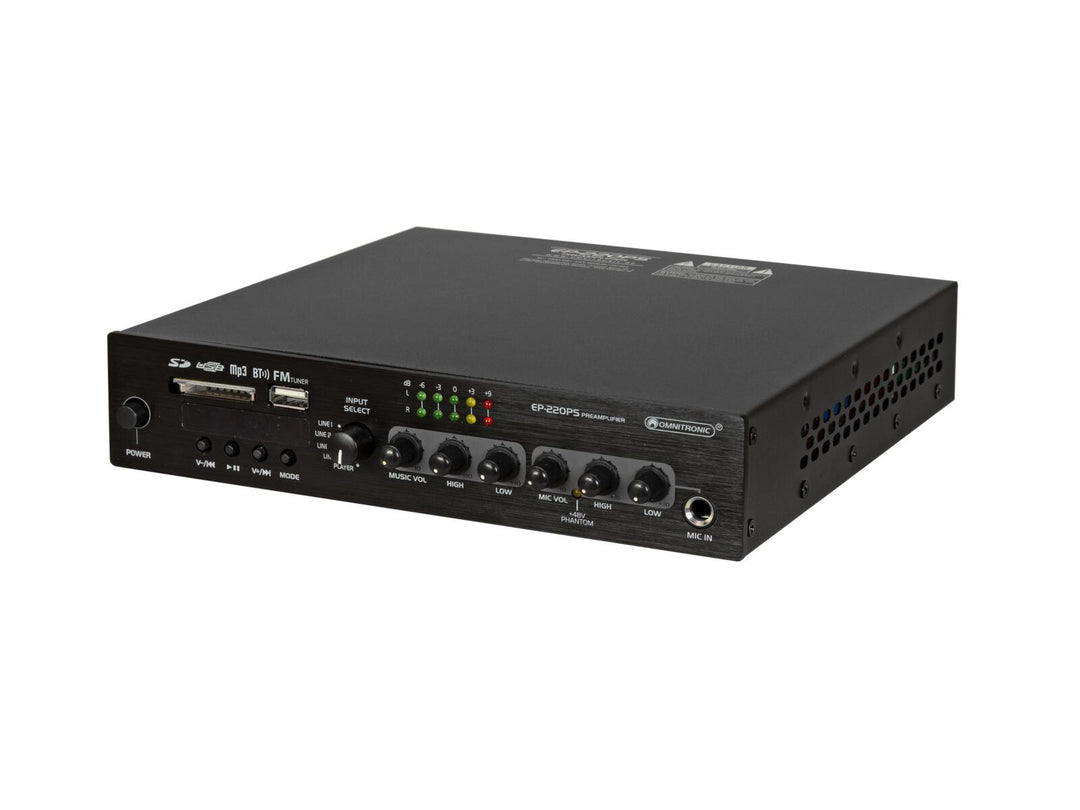OMNITRONIC EP-220PS Forforsterker med MP3-spiller, Bluetooth og FM-radio 9.5"