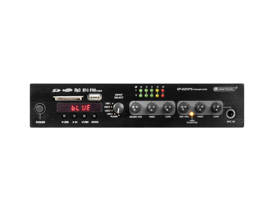 OMNITRONIC EP-220PS Forforsterker med MP3-spiller, Bluetooth og FM-radio 9.5"