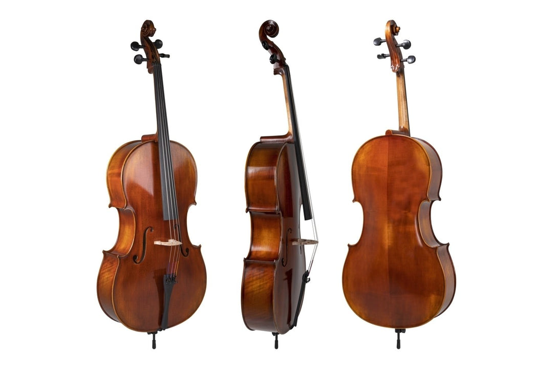GEWA Celloer Allegro Antique - 1/2 (Klargjort med Wittner strengeholder med finstemmeskruer inkl. bag, karbonbue, Larsen Aurora-strenger)