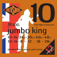 Rotosound Strenger til akustisk Gitarer Jumbo King - Sett 12-strengers ekstra lette 10-48 (JK30EL)