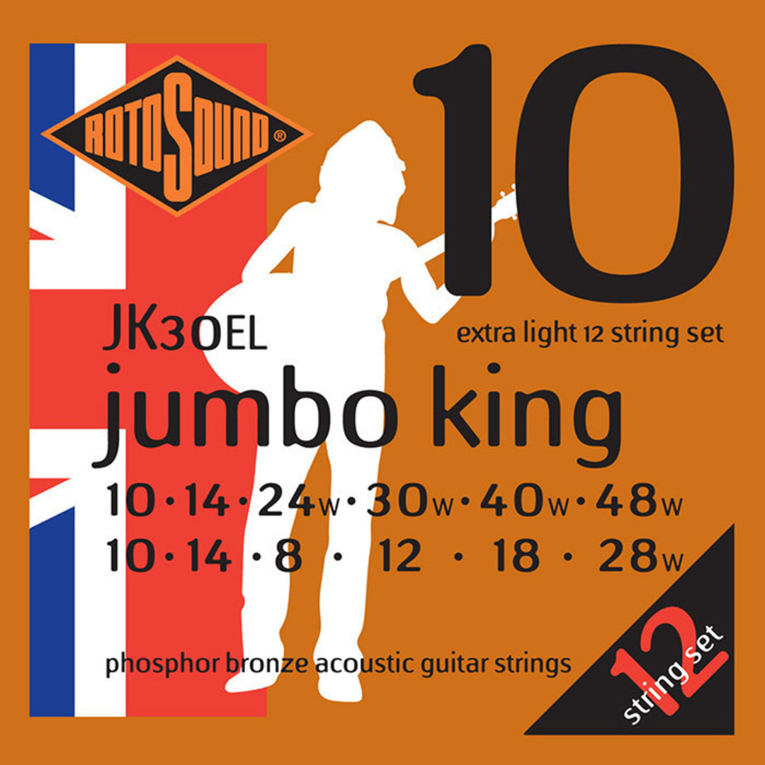 Rotosound Strenger til akustisk Gitarer Jumbo King - Sett 12-strengers ekstra lette 10-48 (JK30EL)