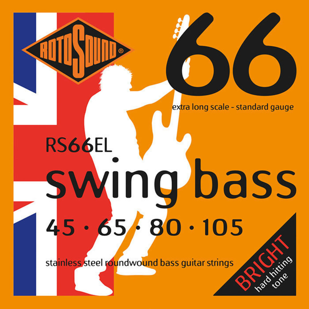 Rotosound E-bass-strenger Swing Bass 66 – sett 4-strengers ekstra lang Custom 45-105 (RS66EL)