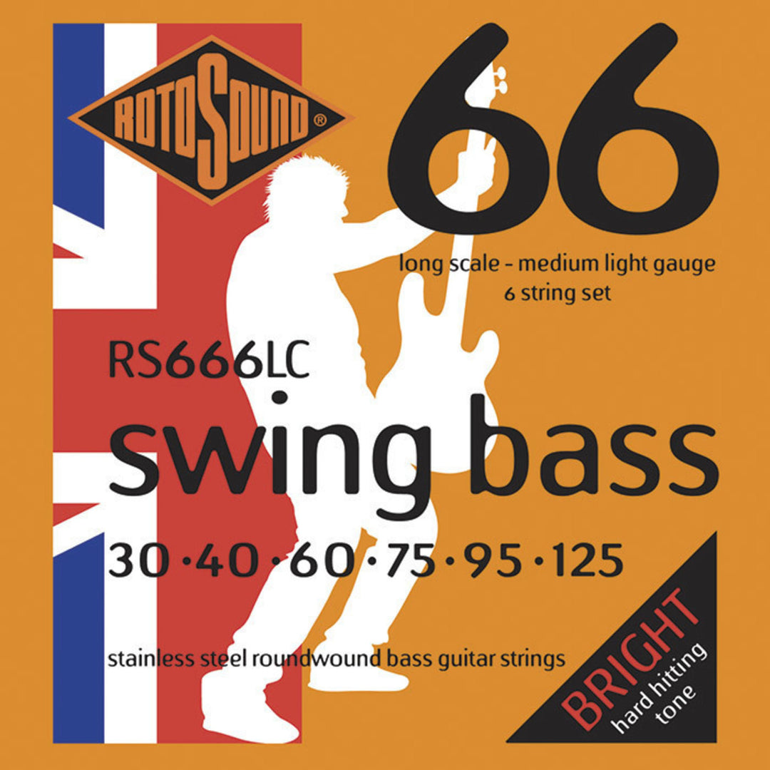 Rotosound E-bass-strenger Swing Bass 66 - sett 6-strengs rustfritt stål Medium Light 30-125 (RS666LC)