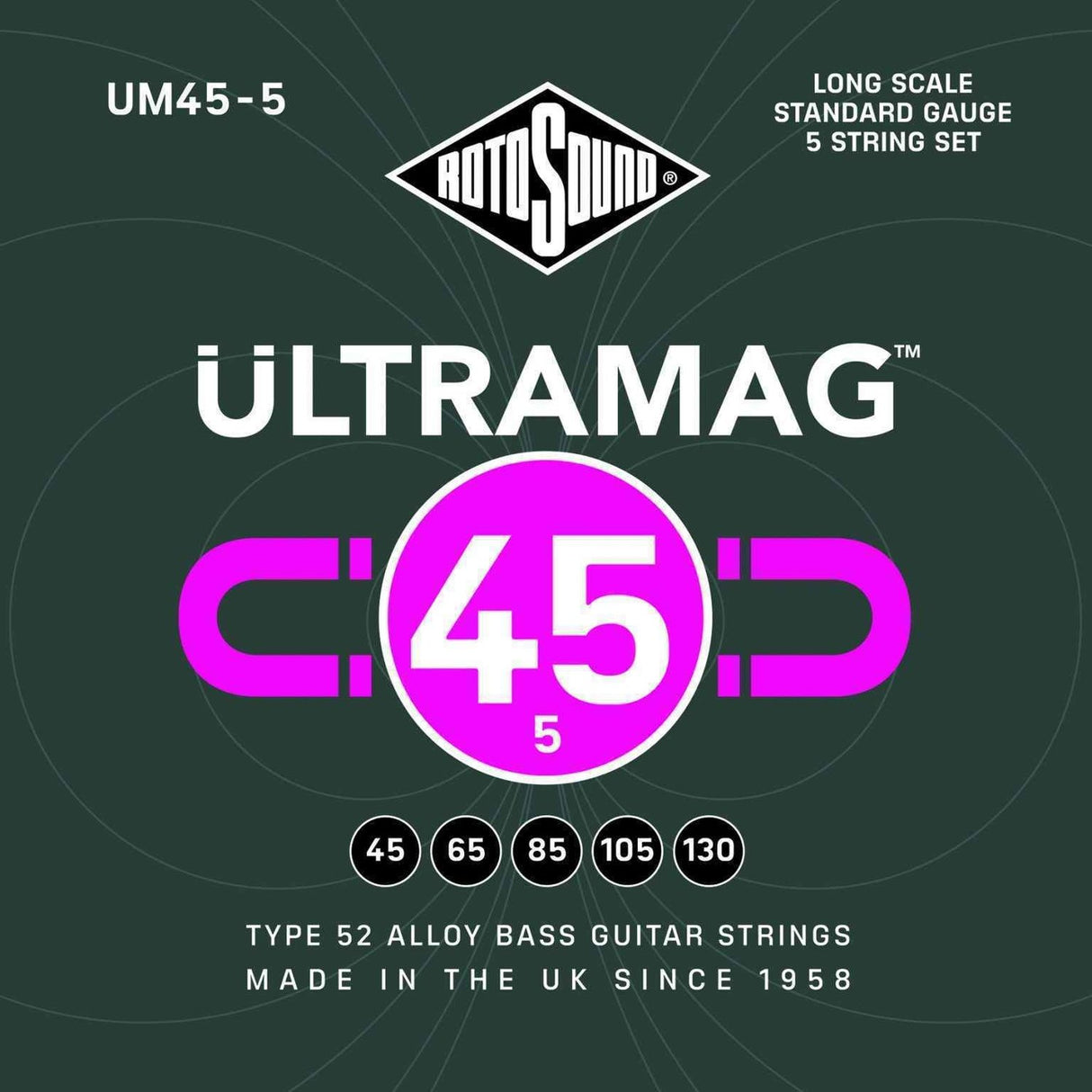 Rotosound elbass-strenger Ultramag - sett 5-strengers Standard 45-130 (UM45-5)
