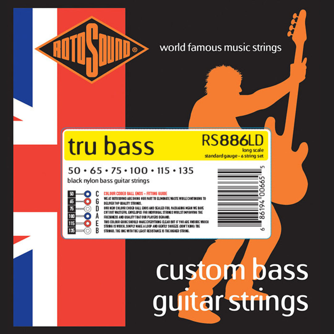 Rotosound E-bass-strenger Tru Bass 88 - sett 6-strengs Long 50-135, Long scale: scale length (34"/860mm) - til medium (32"/810mm) (RS886LD)
