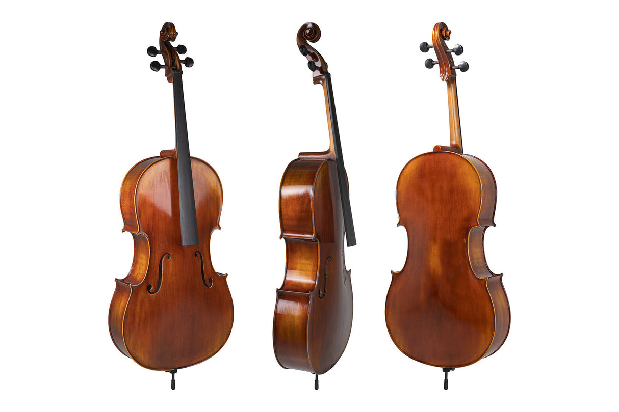 GEWA Celloer Allegro Antique - 7/8 (Klargjort med Wittner strengeholder med finstemmeskruer inkl. bag, Massaranduba-bue, Larsen Aurora-strenger)