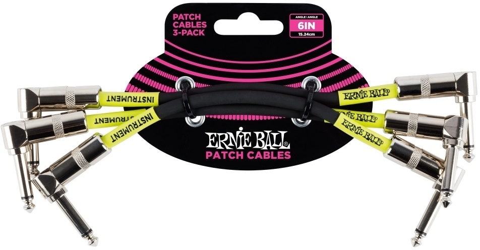 Ernie Ball EB-6050 Patch Cable Black 15 cm, 3-pakning