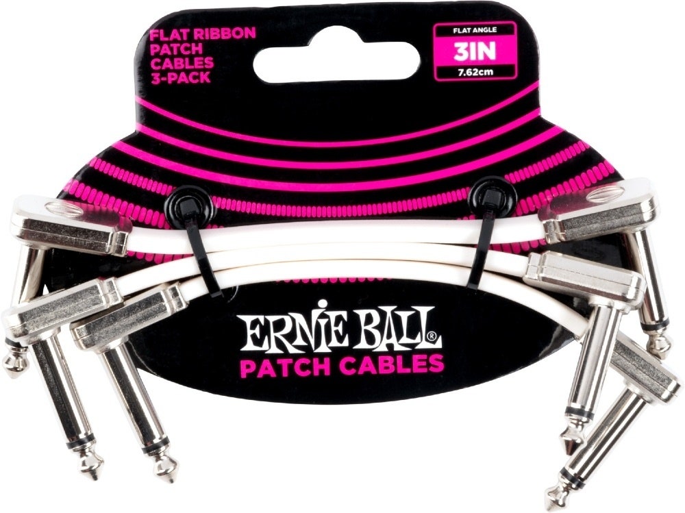 Ernie Ball EB-6384, Flat Patch Kabel 7.5 cm, Hvit 3-pack