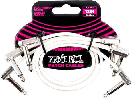 Ernie Ball EB-6386, Flat Patch Kabel Hvit 30cm, 3-Pack