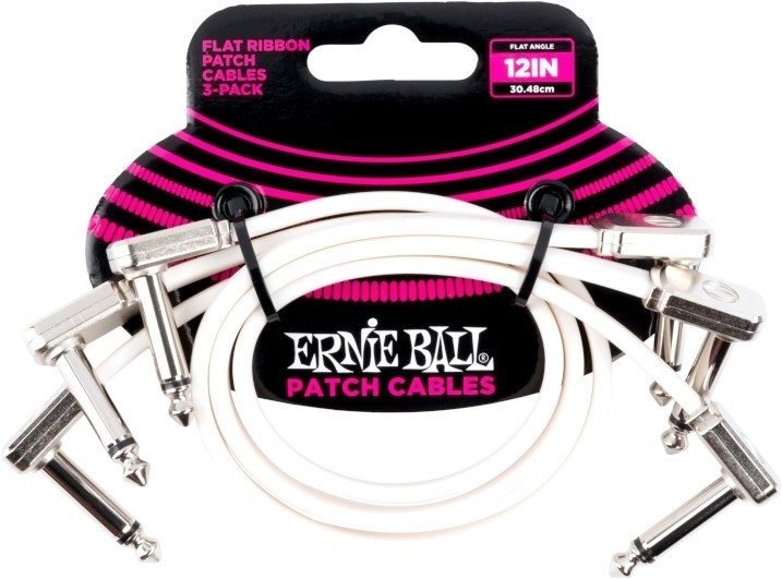 Ernie Ball EB-6386, Flat Patch Kabel Hvit 30cm, 3-Pack
