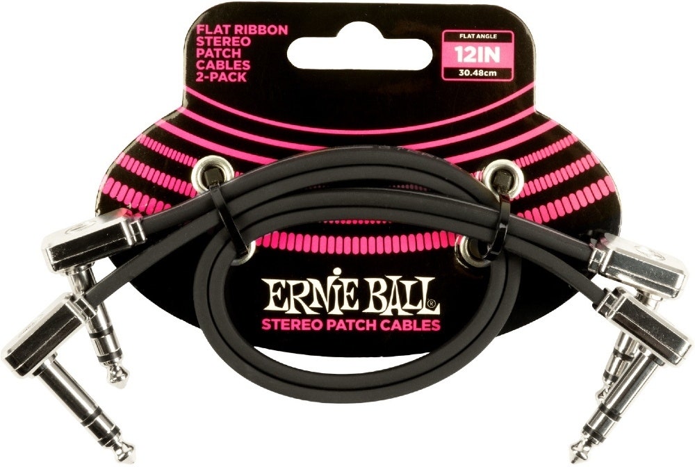 Ernie Ball-6405 Stereo (TRS) Flat Patch Cable, 30 cm. 2-pakning