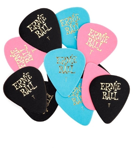 Ernie Ball EB-9167 Cellulose Picks Tynn, blandede farger, 12 pk