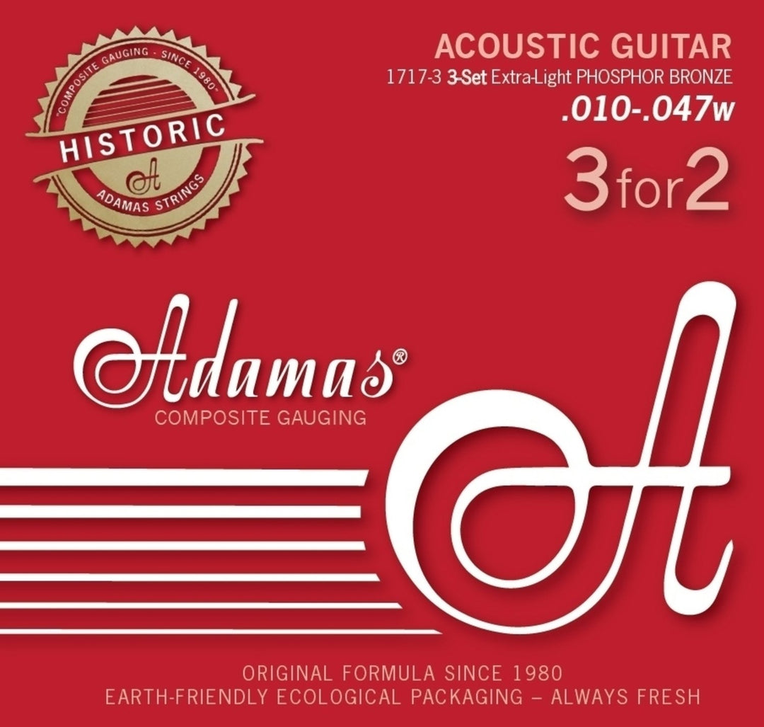Adamas strenger til akustisk gitar Adamas Phosphor Bronze Historic Reissue - sett med 3 Ex-Light .010 (1717-3)