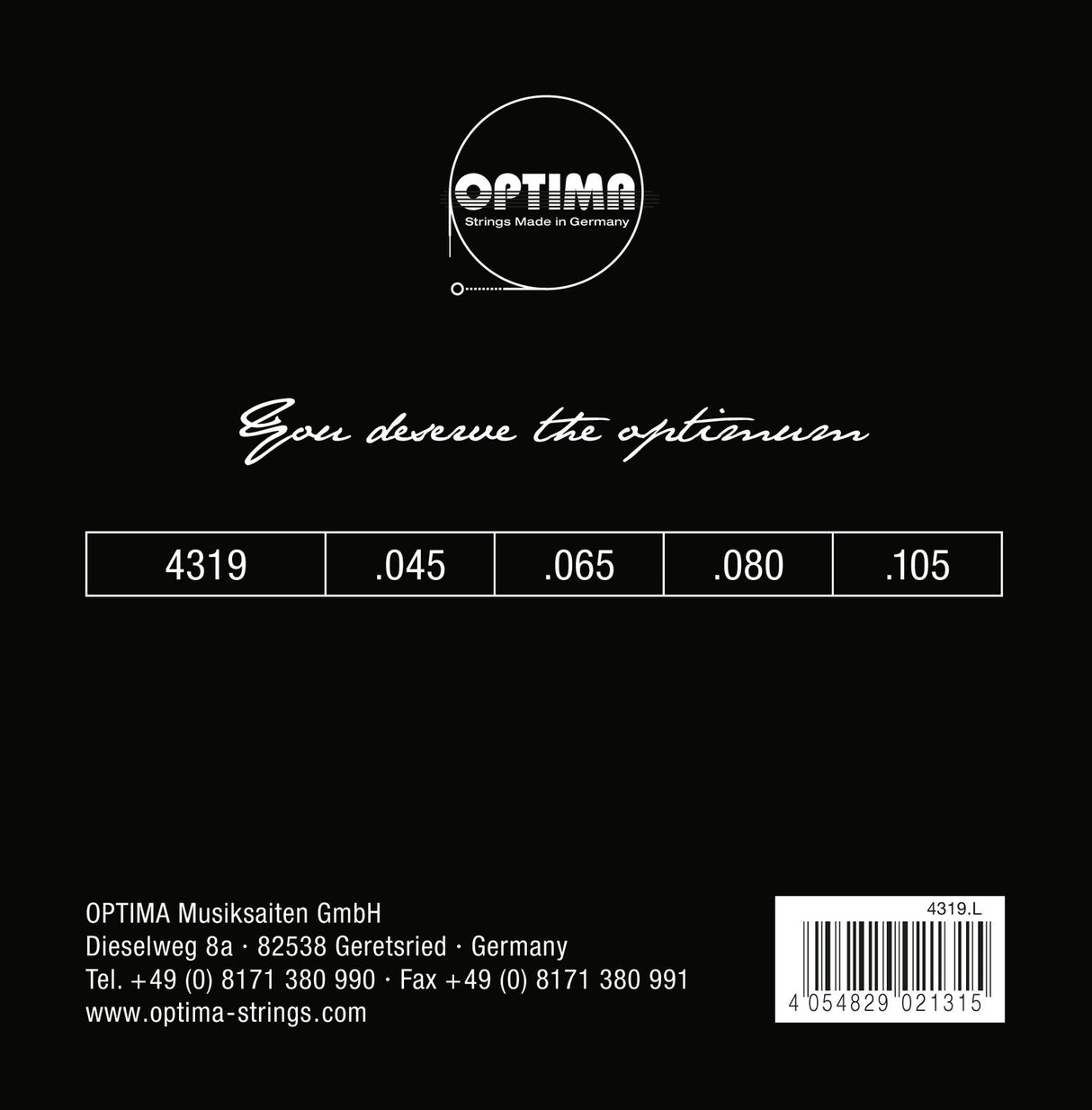 Optima E-Bass-strenger Chrome Strings rundviklede lang mensur – sett 4-strengers medium-light (4319ML)