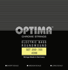 Optima E-Bass-strenger Chrome Strings rundviklede lang mensur – sett 4-strengers medium (4399M)