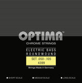 Optima E-Bass-strenger Chrome Strings rundviklede lang mensur – sett 4-strengers medium (4399M)