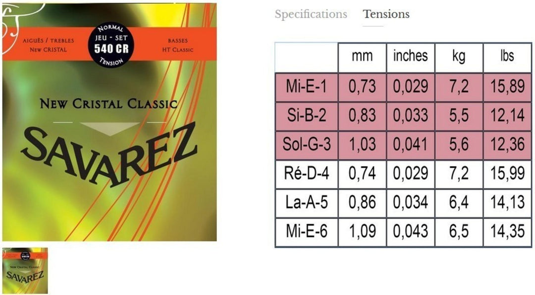 Savarez strenger til klassisk gitar New Cristal Classic - Sett (540CR)