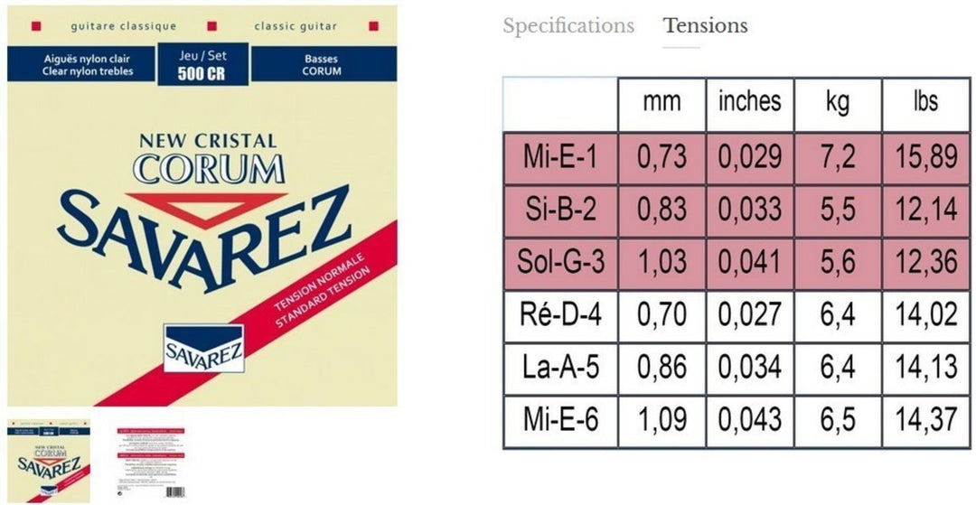 Savarez strenger til klassisk gitar Corum New Cristal - Sett (500CR)