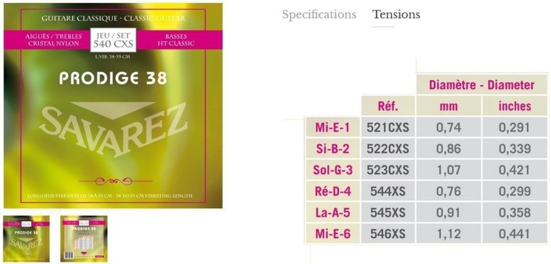 Savarez strenger til klassisk Gitarer Prodige 38 Barne-Gitarer - 1/8-1/2 Carbon (500 AXS)