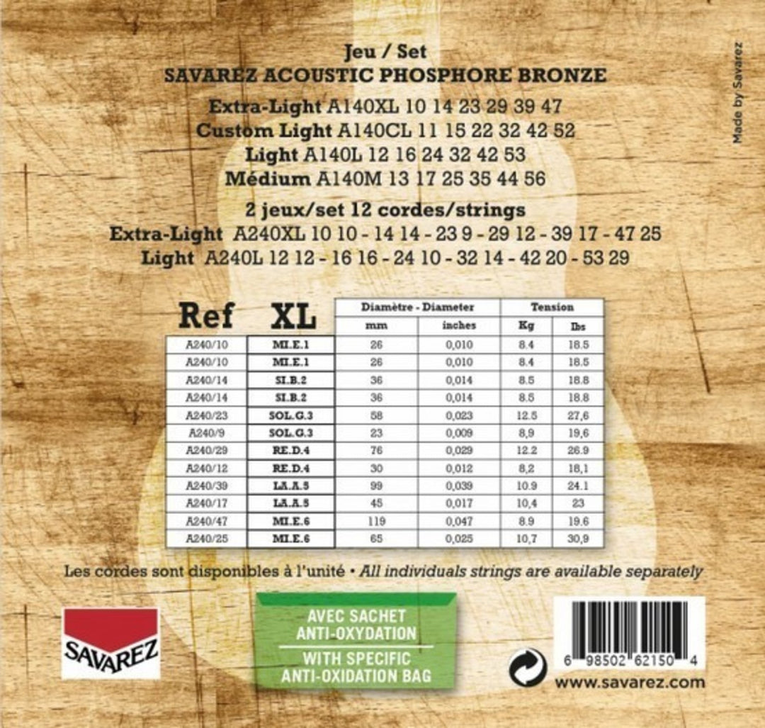 Savarez strenger til akustisk gitar Acoustic - 12-str. Ekstra lett .010 (A240XL)