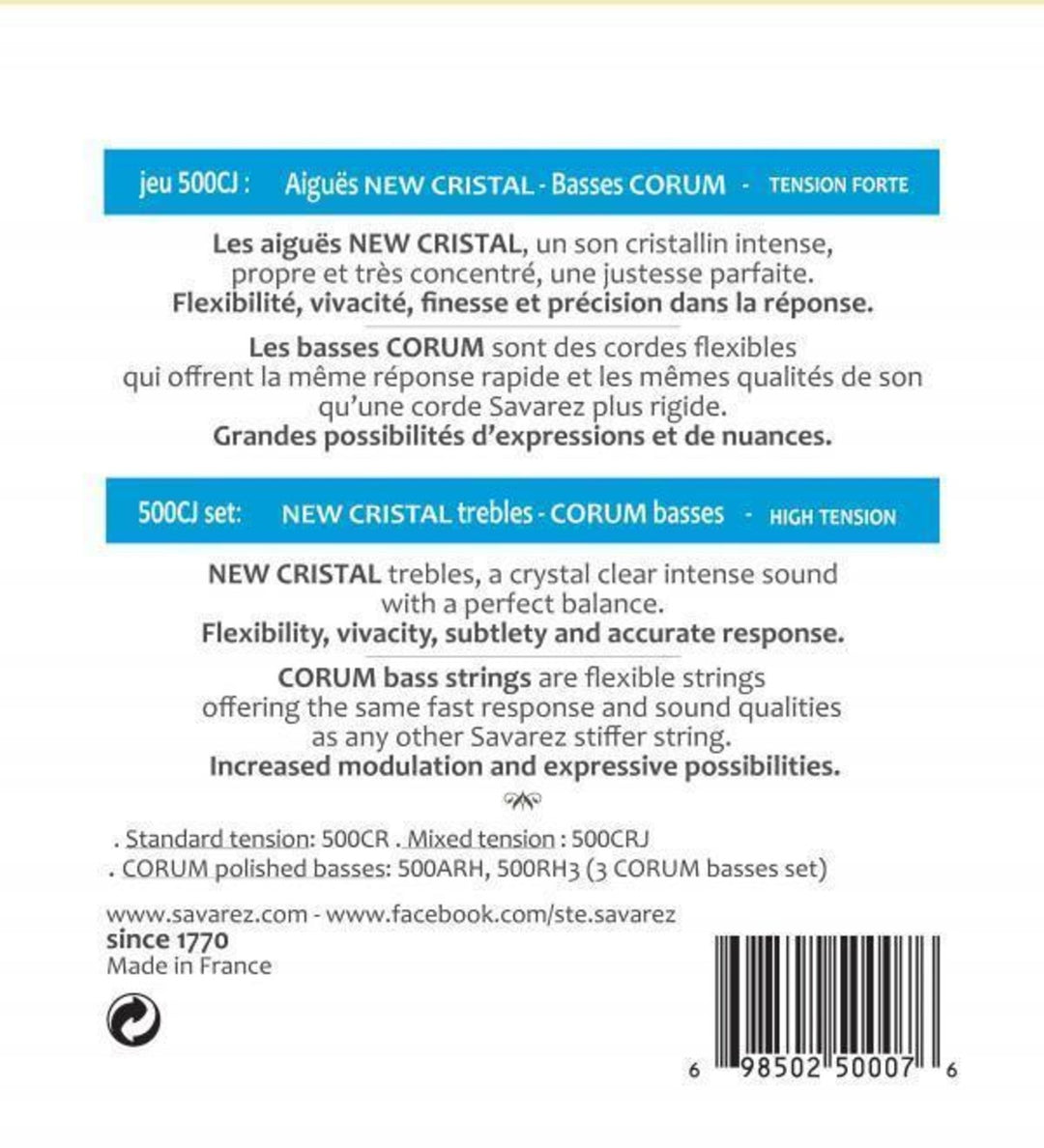 Savarez strenger til klassisk gitar Corum New Cristal - Sett (500CJ)