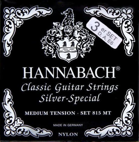 Hannabach strenger til klassisk gitar Serie 815 Medium tension Silver special - sett med 3 bassstrenger (8157MT)