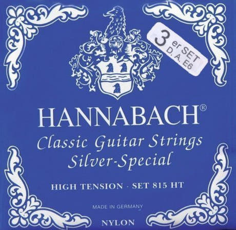 Hannabach strenger til klassisk gitar Serie 815 High tension Silver special - sett med 3 bassstrenger (8157HT)