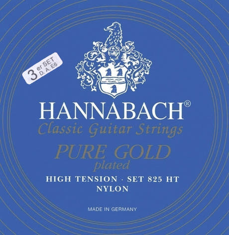 Hannabach strenger for klassisk Gitarer Serie 825 High tension specialized gullbelagt - 3er Bass high (8258HT)