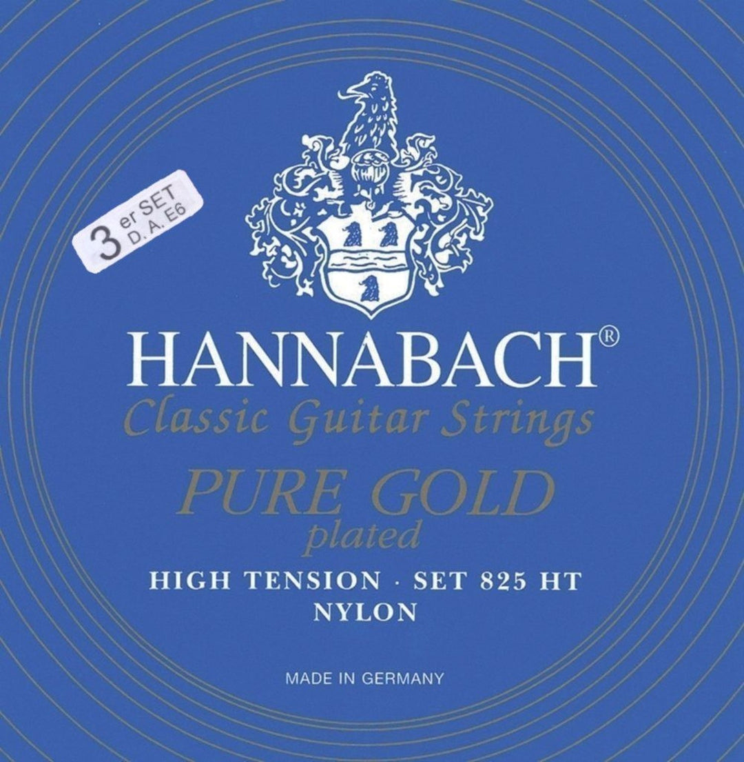 Hannabach strenger for klassisk Gitarer Serie 825 High tension specialized gullbelagt - 3er Bass high (8258HT)