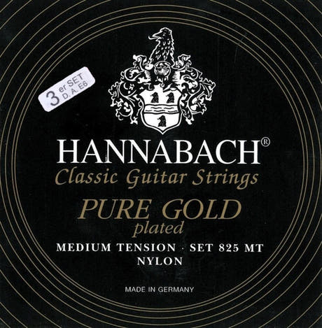 Hannabach strenger for klassisk Gitarer Serie 825 Medium tension specialized gullbelagt - 3er Bass medium (8258MT)