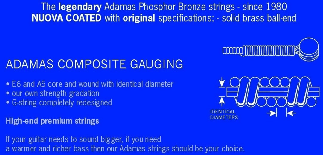 Adamas strenger for akustiske Gitarer Nuova fosforbronse belagt sett (3) - sett med 3 Ex-Light .010 (1717NU-3)