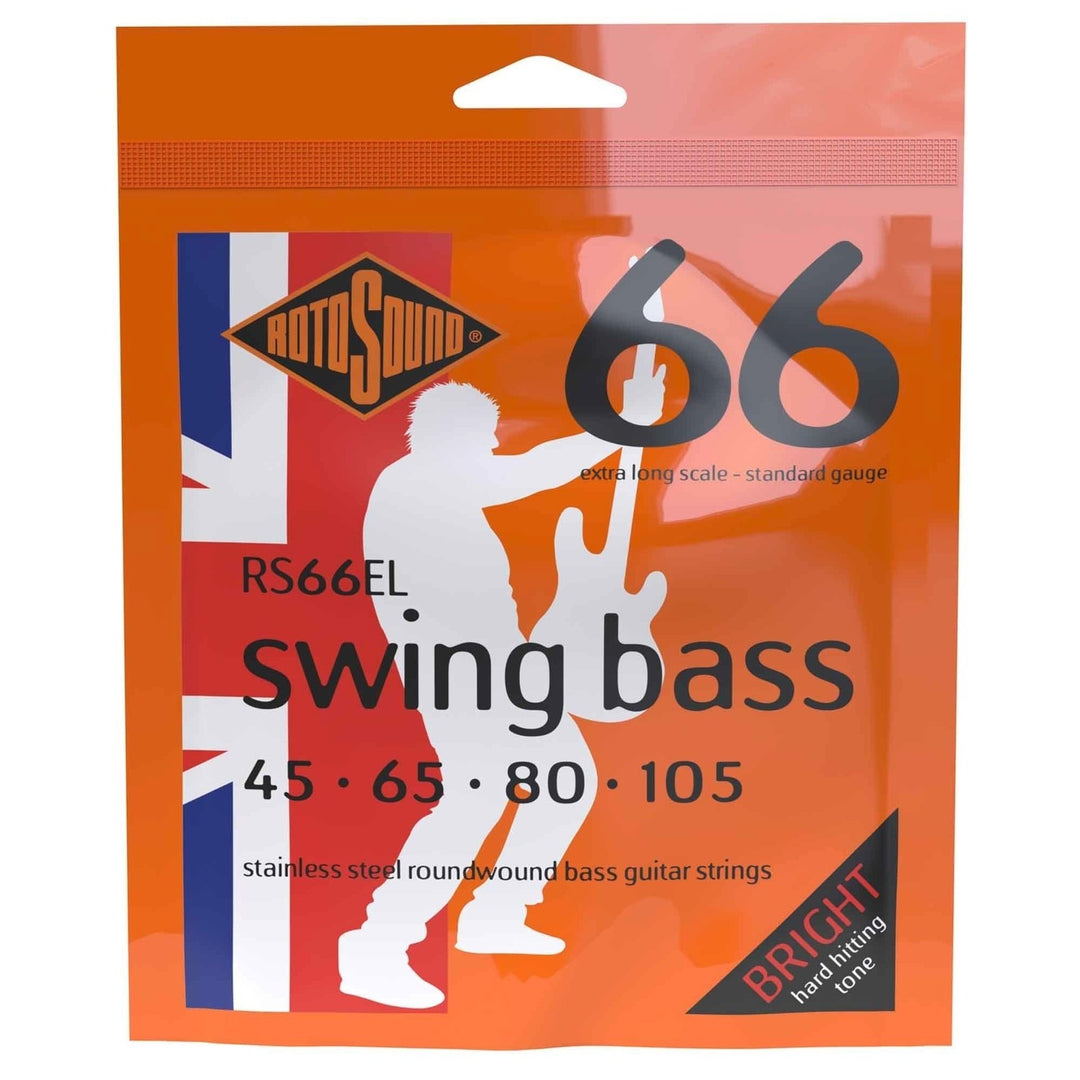 Rotosound E-bass-strenger Swing Bass 66 – sett 4-strengers ekstra lang Custom 45-105 (RS66EL)