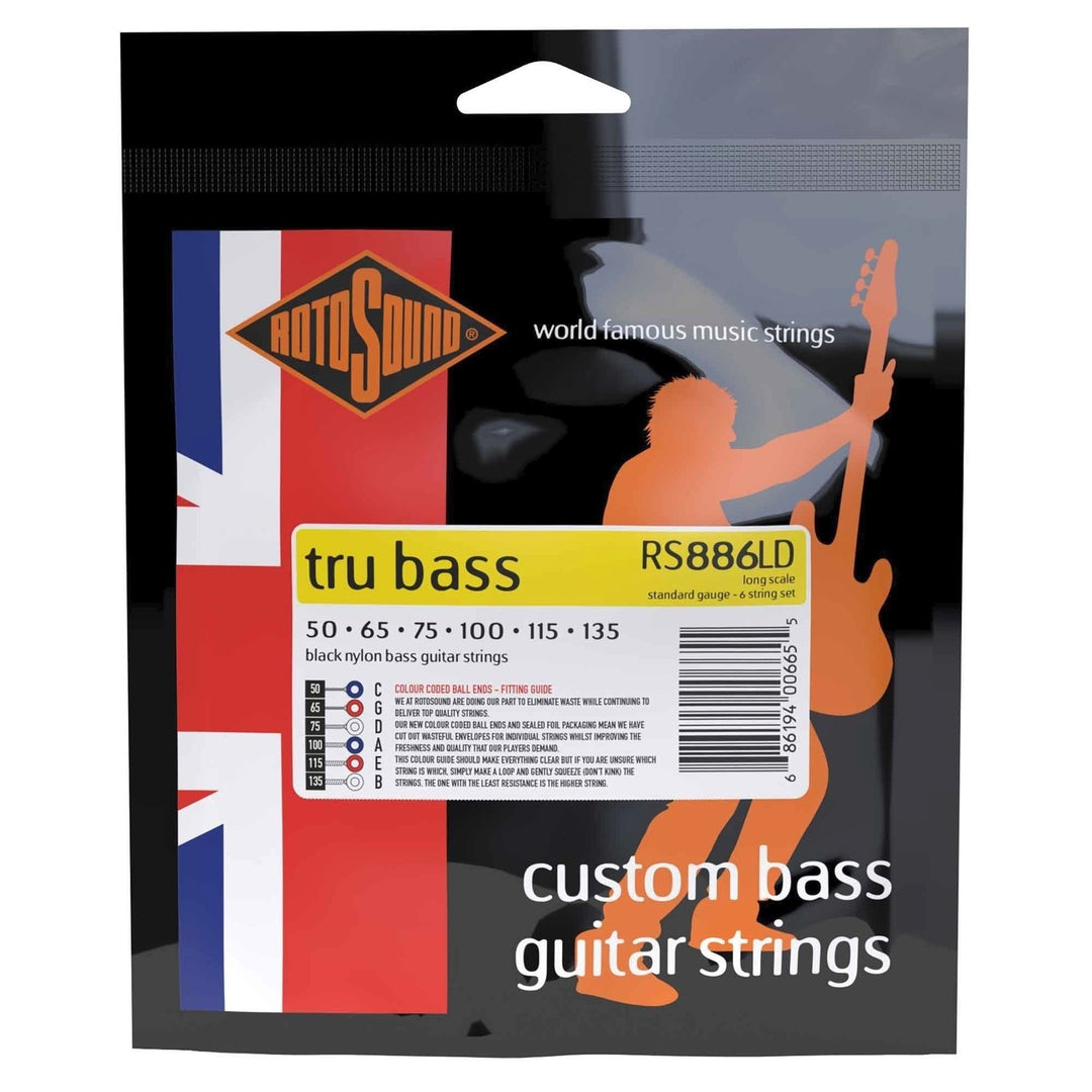 Rotosound E-bass-strenger Tru Bass 88 - sett 6-strengs Long 50-135, Long scale: scale length (34"/860mm) - til medium (32"/810mm) (RS886LD)