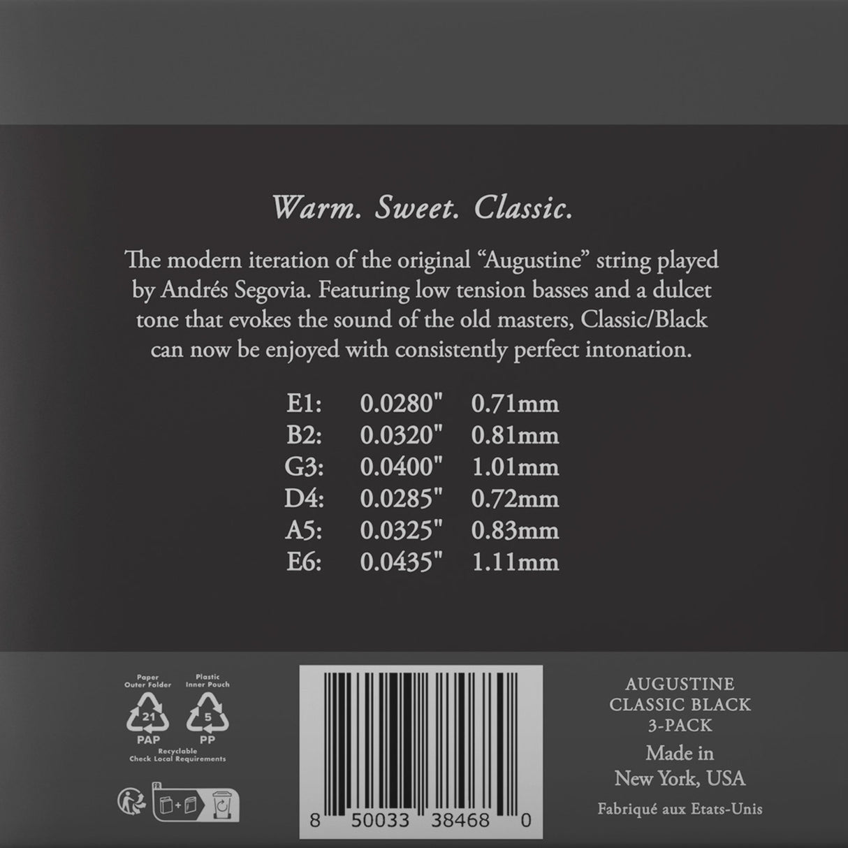 Augustine strenger for klassisk gitar Classic Label - 3 x sett Classic Black (normal/lav)