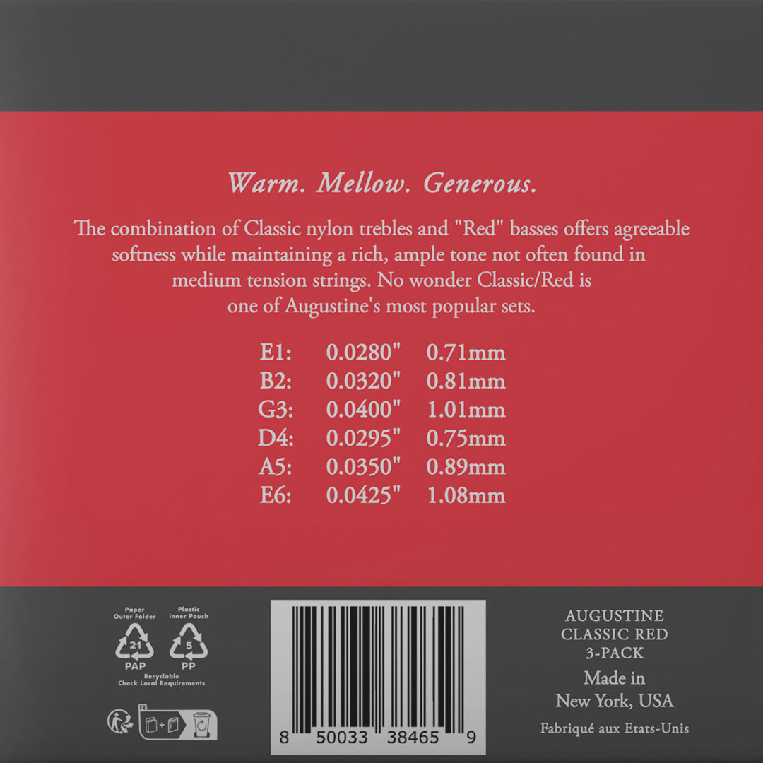 Augustine strenger for klassisk gitar Classic Label - 3 x sett Classic Red (normal/medium)